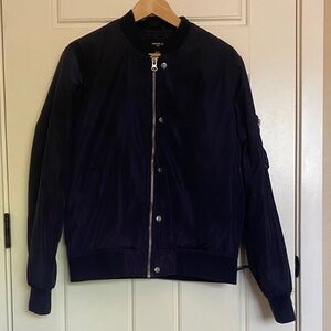 Forever 21 Men's Navy Blue Bomber Jacket - Classic Zip Front & Buttons
